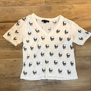 Skull Cashmere White Tee with Black Skull Print